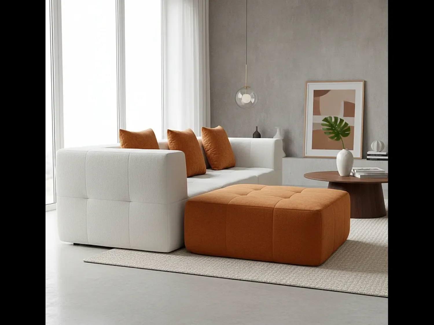 Sofá Eden Completo 3 lugares - branco laranja Branco sujo