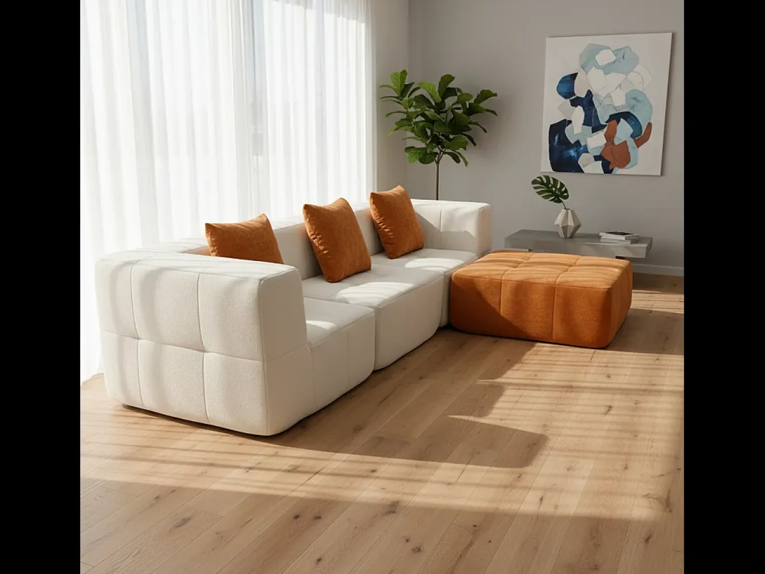 Sofá Eden Completo 3 lugares - branco laranja Branco sujo