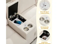 Sofá*Merax Sofá em formato de U com 4 lugares, espaço de armazenamento, porta-copos e entradas USB - 293 x 142 x 93 cm - Veludo - Bege