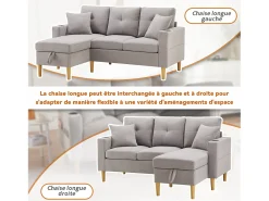 Sofá* Sofá em L com chaise longue, compartimento para arrumação, suporte para copos e 2 almofadas. Ideal para sala de estar, escritório ou apartamento. Inclui vídeo. Cinzento