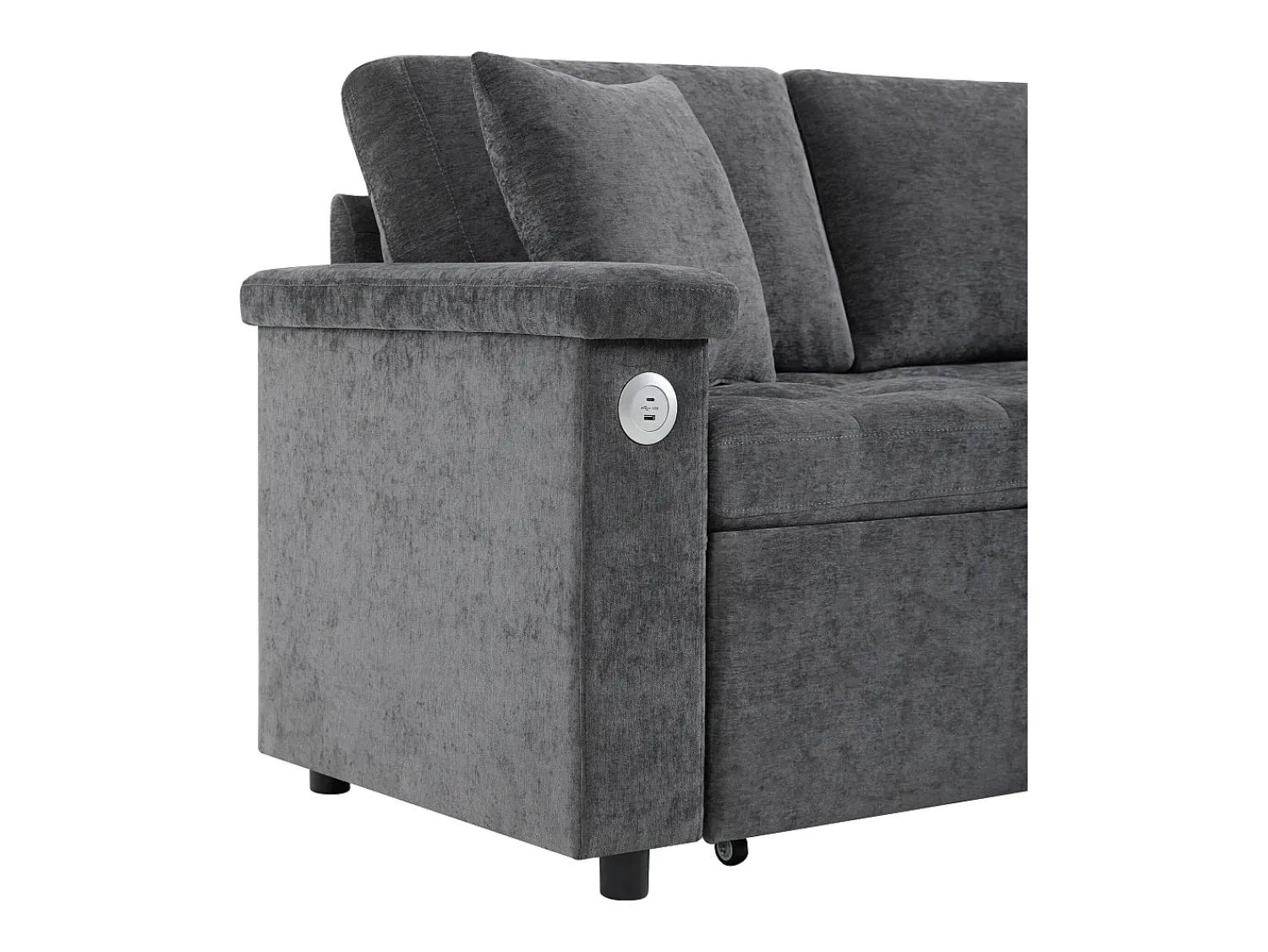 Sofá|ModernLuxe Sofá em L com sofá-cama arquivado - com espaço de armazenamento - carregamento USB - 2 almofadas - Cinza Cinzento