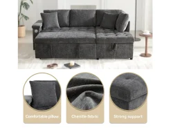 Sofá|ModernLuxe Sofá em L com sofá-cama arquivado - com espaço de armazenamento - carregamento USB - 2 almofadas - Cinza Cinzento