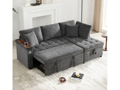 Sofá|ModernLuxe Sofá em L com sofá-cama arquivado - com espaço de armazenamento - carregamento USB - 2 almofadas - Cinza Cinzento