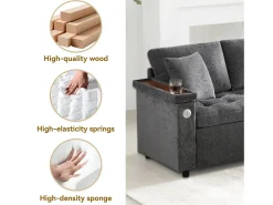 Sofá|ModernLuxe Sofá em L com sofá-cama arquivado - com espaço de armazenamento - carregamento USB - 2 almofadas - Cinza Cinzento