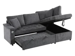 Sofá|ModernLuxe Sofá em L com sofá-cama arquivado - com espaço de armazenamento - carregamento USB - 2 almofadas - Cinza Cinzento