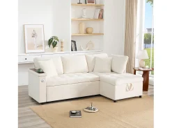 Hot ModernLuxe Sofá em L com sofá-cama arquivado - com espaço de armazenamento - carregamento USB - 2 almofadas - Bege