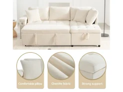 Hot ModernLuxe Sofá em L com sofá-cama arquivado - com espaço de armazenamento - carregamento USB - 2 almofadas - Bege