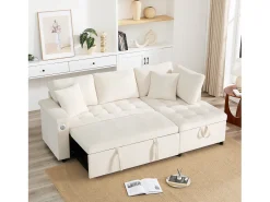 Hot ModernLuxe Sofá em L com sofá-cama arquivado - com espaço de armazenamento - carregamento USB - 2 almofadas - Bege