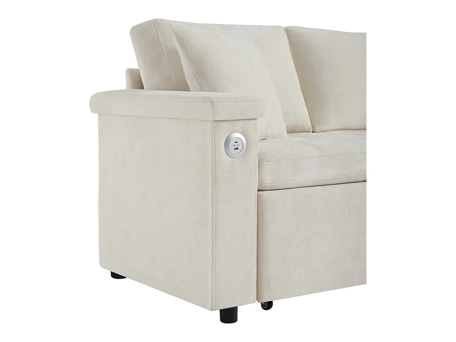 Hot ModernLuxe Sofá em L com sofá-cama arquivado - com espaço de armazenamento - carregamento USB - 2 almofadas - Bege