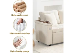 Hot ModernLuxe Sofá em L com sofá-cama arquivado - com espaço de armazenamento - carregamento USB - 2 almofadas - Bege