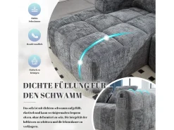 Discount Merax Sofá em L de 3 lugares - 250 x 158 x 60 cm - com chaise longue + braços + 3 almofadas - Chenille - cinza Cinzento