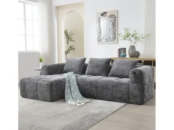 Discount Merax Sofá em L de 3 lugares - 250 x 158 x 60 cm - com chaise longue + braços + 3 almofadas - Chenille - cinza Cinzento