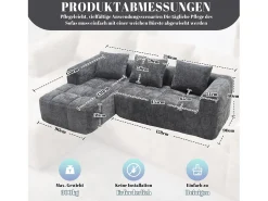 Discount Merax Sofá em L de 3 lugares - 250 x 158 x 60 cm - com chaise longue + braços + 3 almofadas - Chenille - cinza Cinzento