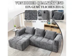Discount Merax Sofá em L de 3 lugares - 250 x 158 x 60 cm - com chaise longue + braços + 3 almofadas - Chenille - cinza Cinzento