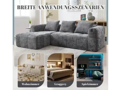 Discount Merax Sofá em L de 3 lugares - 250 x 158 x 60 cm - com chaise longue + braços + 3 almofadas - Chenille - cinza Cinzento