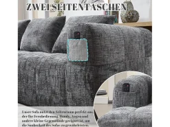Discount Merax Sofá em L de 3 lugares - 250 x 158 x 60 cm - com chaise longue + braços + 3 almofadas - Chenille - cinza Cinzento
