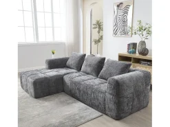 Discount Merax Sofá em L de 3 lugares - 250 x 158 x 60 cm - com chaise longue + braços + 3 almofadas - Chenille - cinza Cinzento