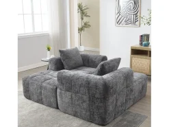 Discount Merax Sofá em L de 3 lugares - 250 x 158 x 60 cm - com chaise longue + braços + 3 almofadas - Chenille - cinza Cinzento