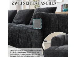 Sofá|Merax Sofá em L de 3 lugares - 250 x 158 x 60 cm - com chaise longue + braços + 3 almofadas - Chenille - Preto