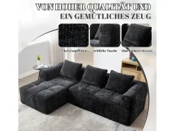 Sofá|Merax Sofá em L de 3 lugares - 250 x 158 x 60 cm - com chaise longue + braços + 3 almofadas - Chenille - Preto