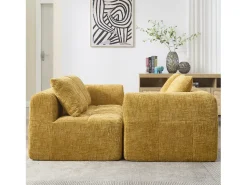 Sale Merax Sofá em L de 3 lugares - 250 x 158 x 60 cm - com chaise longue + braços + 3 almofadas - Chenille - Amarelo