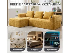 Sale Merax Sofá em L de 3 lugares - 250 x 158 x 60 cm - com chaise longue + braços + 3 almofadas - Chenille - Amarelo