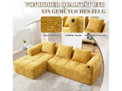 Sale Merax Sofá em L de 3 lugares - 250 x 158 x 60 cm - com chaise longue + braços + 3 almofadas - Chenille - Amarelo
