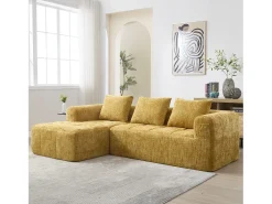 Sale Merax Sofá em L de 3 lugares - 250 x 158 x 60 cm - com chaise longue + braços + 3 almofadas - Chenille - Amarelo
