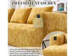 Sale Merax Sofá em L de 3 lugares - 250 x 158 x 60 cm - com chaise longue + braços + 3 almofadas - Chenille - Amarelo