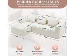 Discount Merax Sofá em L de 3 lugares - 250 x 158 x 60 cm - com chaise longue + braços + 3 almofadas - Chenille - Bege