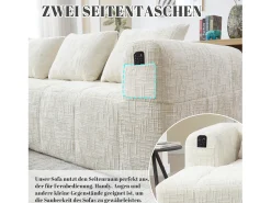 Discount Merax Sofá em L de 3 lugares - 250 x 158 x 60 cm - com chaise longue + braços + 3 almofadas - Chenille - Bege