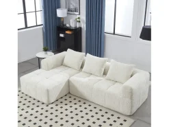 Discount Merax Sofá em L de 3 lugares - 250 x 158 x 60 cm - com chaise longue + braços + 3 almofadas - Chenille - Bege