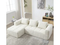 Discount Merax Sofá em L de 3 lugares - 250 x 158 x 60 cm - com chaise longue + braços + 3 almofadas - Chenille - Bege