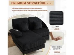 Sofá|Merax Sofá em U - 265 x 135 x 88 cm - com LEDs + porta USB-C + 4 almofadas - veludo - Preto