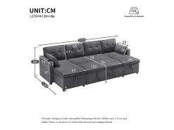 ModernLuxe Sofá em U 270x130x86 cm - Sofá acolchoado - Tecido de algodão e linho - Com porta-copos - Dois compartimentos de arrumação - Cinza^ Sofá