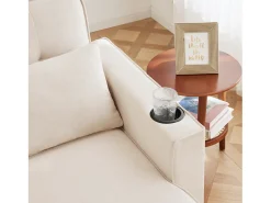 ModernLuxe Sofá em U 270x130x86 cm - Sofá acolchoado - Tecido de algodão e linho - Com porta-copos - Dois compartimentos de arrumação -^ Sofá