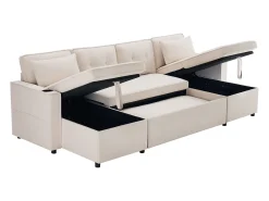ModernLuxe Sofá em U 270x130x86 cm - Sofá acolchoado - Tecido de algodão e linho - Com porta-copos - Dois compartimentos de arrumação -^ Sofá