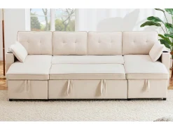 ModernLuxe Sofá em U 270x130x86 cm - Sofá acolchoado - Tecido de algodão e linho - Com porta-copos - Dois compartimentos de arrumação -^ Sofá