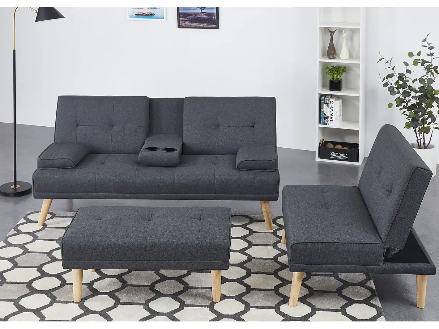 Concept-Usine Sofá escandinavo conversível e modular de 5 lugares em tecido cinza STOCKHOLM^ Sofá