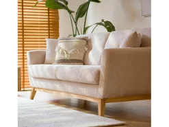 New Concept-Usine Sofá escandinavo de 3 lugares em veludo cotelê HOGA com estrutura em madeira maciça Bege