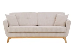 New Concept-Usine Sofá escandinavo de 3 lugares em veludo cotelê HOGA com estrutura em madeira maciça Bege