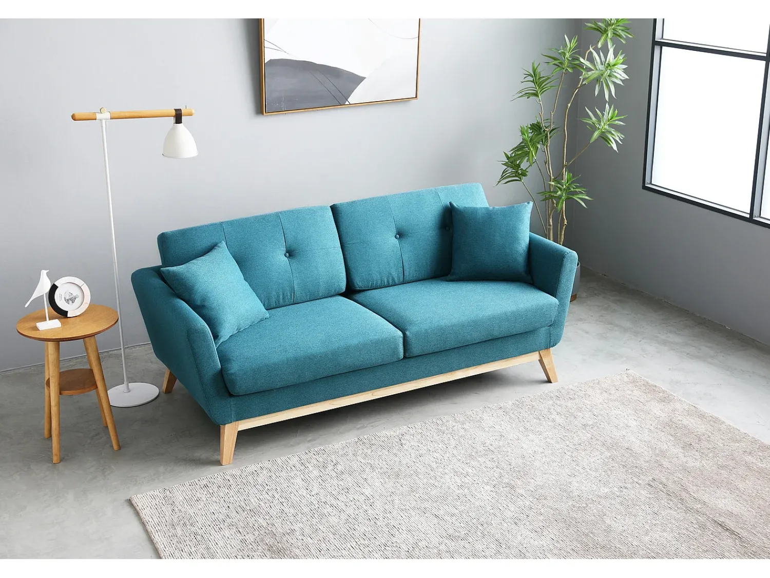 Sofá|Concept-Usine Sofá Escandinavo de 3 Lugares Azul Pato HOGA com Almofadas - Design Atípico e Confortável Azul esverdeado
