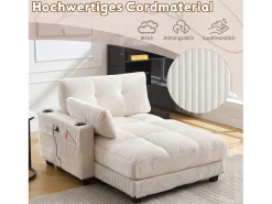 Clearance Merax Sofá estofado - 140 x 112 x 81 cm - corrimãos com almofadas de enrolar - veludo - Bege