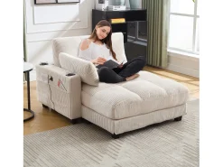 Clearance Merax Sofá estofado - 140 x 112 x 81 cm - corrimãos com almofadas de enrolar - veludo - Bege
