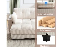 Clearance Merax Sofá estofado - 140 x 112 x 81 cm - corrimãos com almofadas de enrolar - veludo - Bege