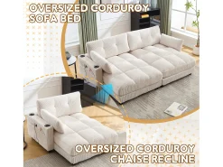 Clearance Merax Sofá estofado - 140 x 112 x 81 cm - corrimãos com almofadas de enrolar - veludo - Bege
