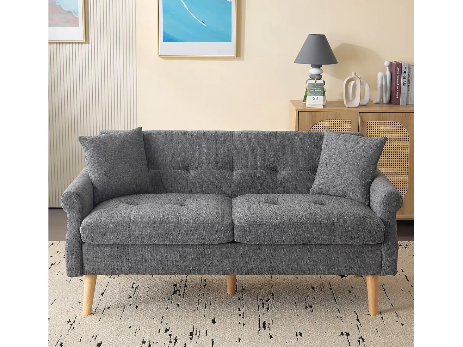 New ModernLuxe Sofá estofado chenille 2 lugares - 162x74x77 cm - Cinza Cinzento
