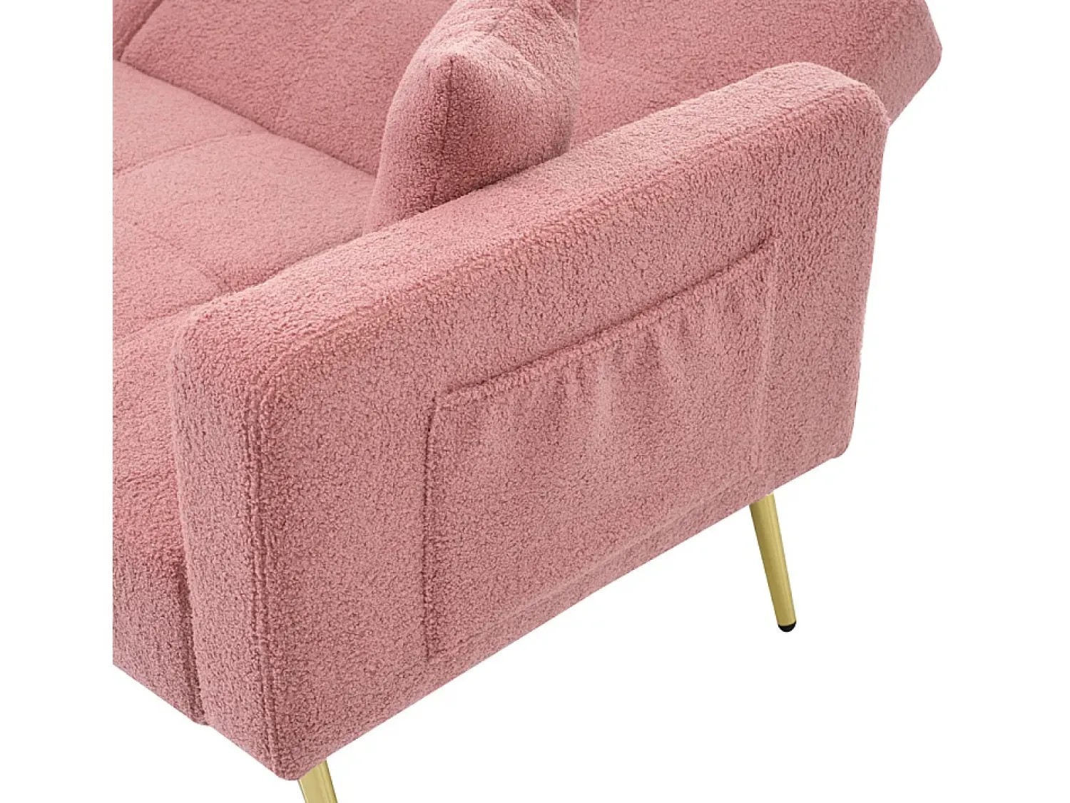 Sofá*KOMHTOM Sofá estofado com função de cama, ângulo regulável, pernas douradas com almofadas e bolsas de arrumação laterais Rosa