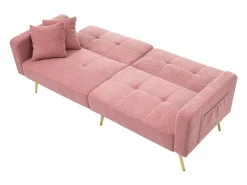 Sofá*KOMHTOM Sofá estofado com função de cama, ângulo regulável, pernas douradas com almofadas e bolsas de arrumação laterais Rosa