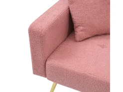 Sofá*KOMHTOM Sofá estofado com função de cama, ângulo regulável, pernas douradas com almofadas e bolsas de arrumação laterais Rosa
